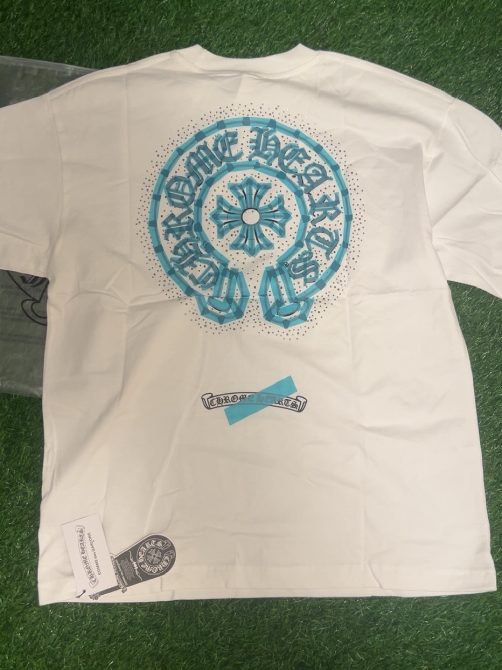Chrome Hearts White Tee with Turquoise Back Crest